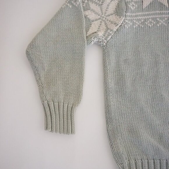 Vintage Eddie Bauer Sage & White 100% Cotton Snowflakes Turtleneck Sweater M - Picture 8 of 11
